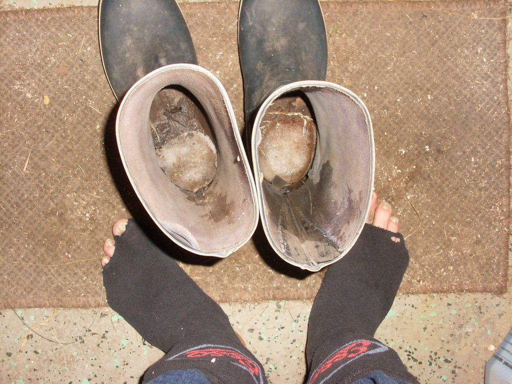 wet feet in work boots
